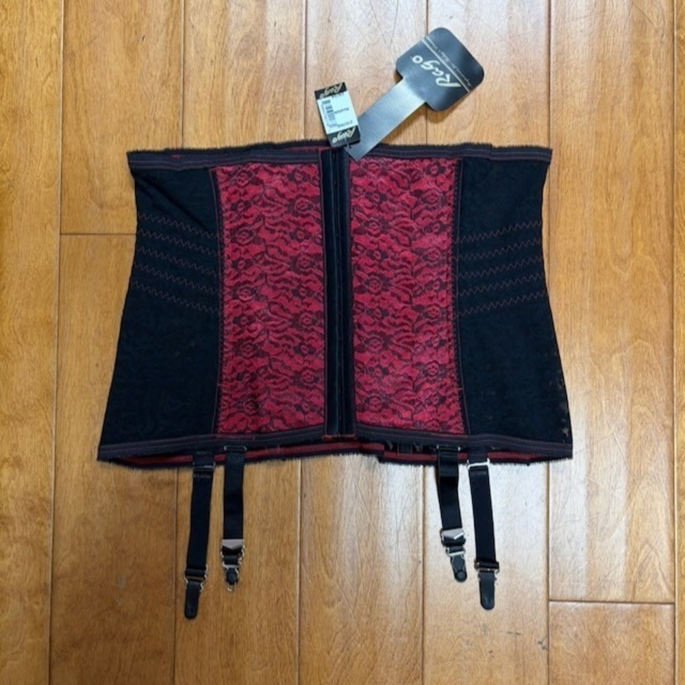 Rago Waist Cincher Garter Belt 2X/34 Coquette Black Red Lace NWT Shapewear USA